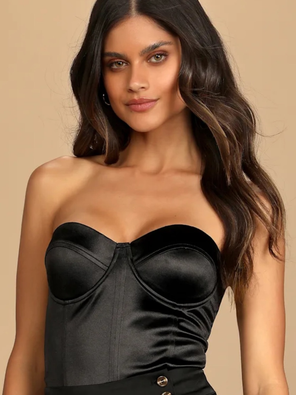 Strapless Satin Bustier Top - Black